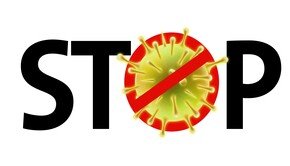 Grafik mit Text "Stop" bei dem das O ein Bild mit einem durchgestrichenen Corona-Virus ist | © bösch heizung, klima, lüftung